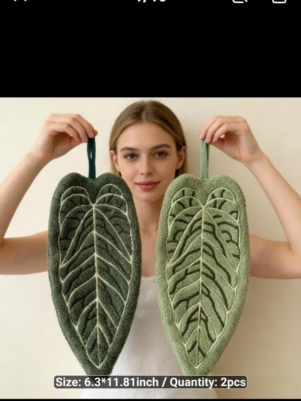 New Pair of Leaf-Shaped Green Hand Towel #1669-469